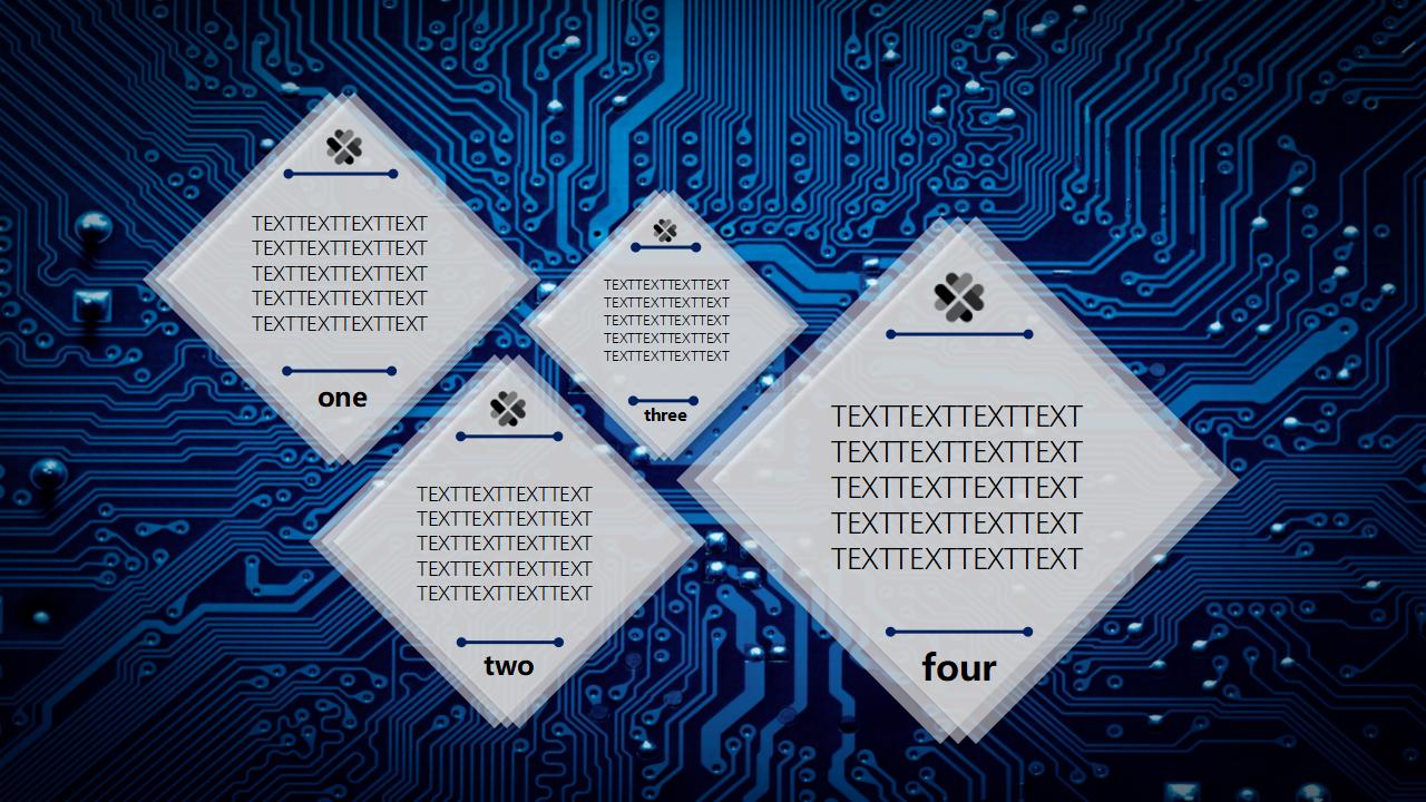 电路板底纹背景蓝色科技层叠化设计ppt模板